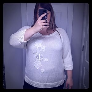 White TH knit embroidered sweater.